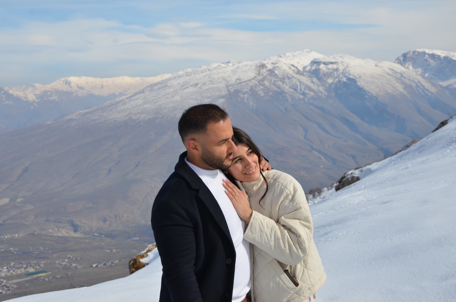 Ninos and Ashurena in the snow-covered Kurdistan mountains